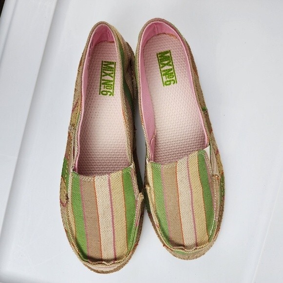 Mix Slip-on Striped Comfort Shoes Flats Espadrille Green Beige Canvas Sz 10 - Picture 14 of 14